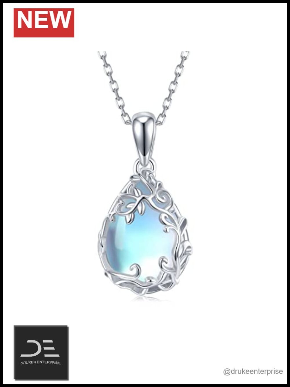 925 Sterling Silver Teardrop Moonstone Pendant Necklace, Women's Boho Filigree